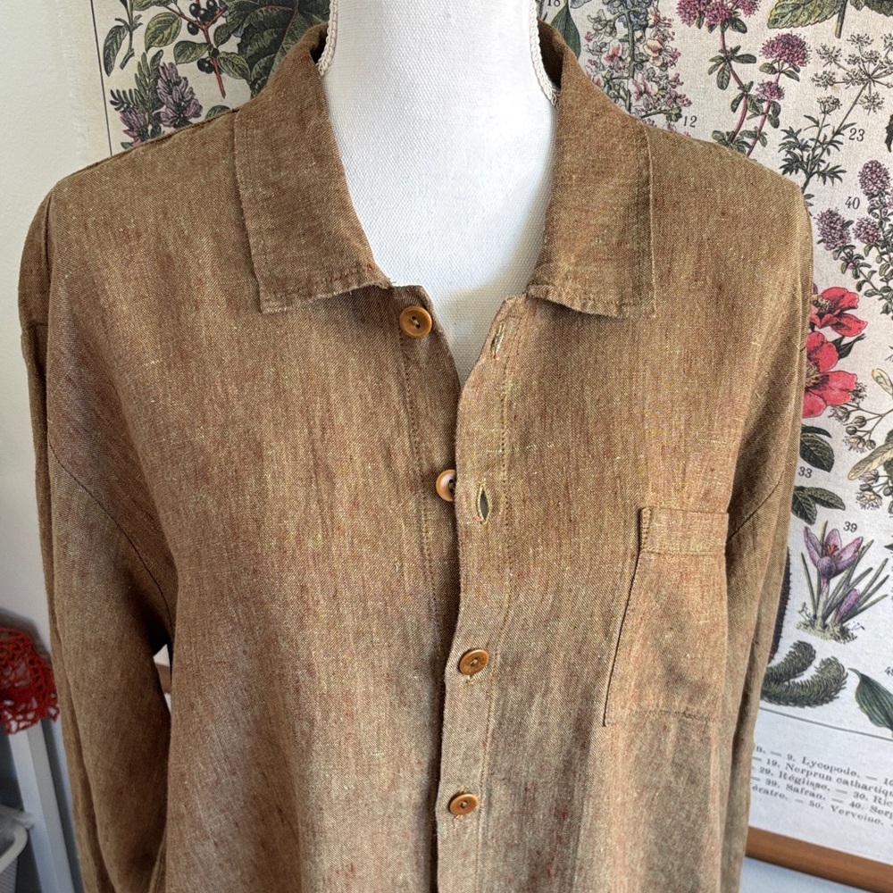 Flax Brown Button Down Shirt Medium - image 2